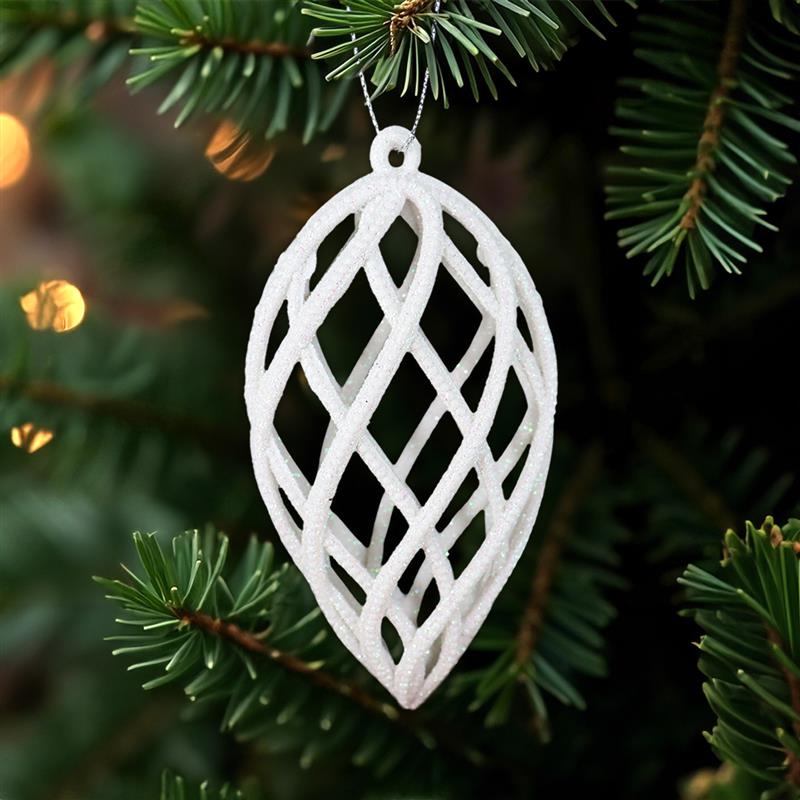 Esferas Navideñas con Glitter, Forma Lágrima, Color Blanco, 2 pzas