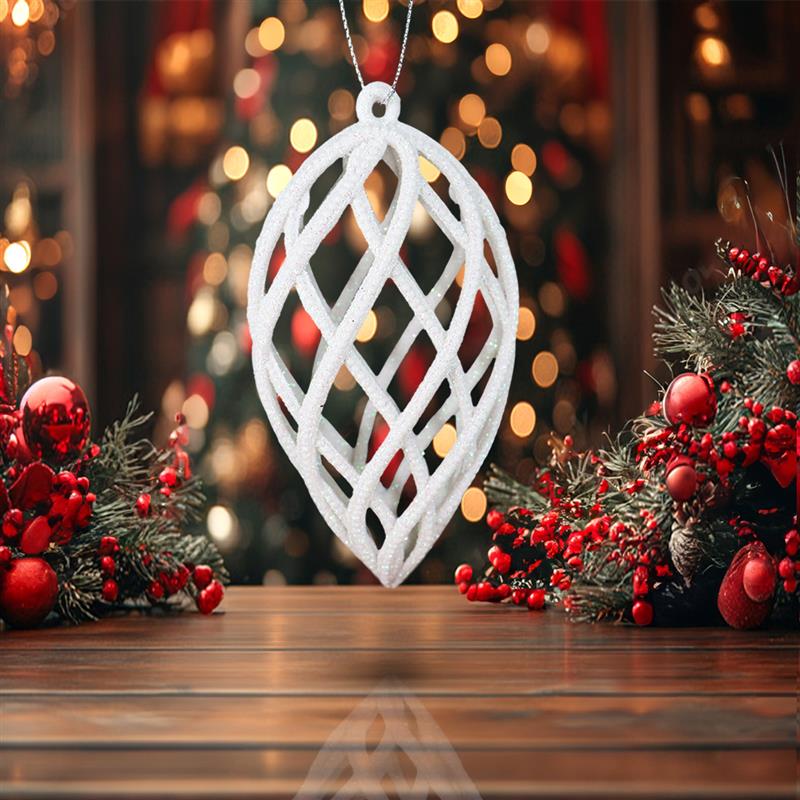 Esferas Navideñas con Glitter, Forma Lágrima, Color Blanco, 2 pzas