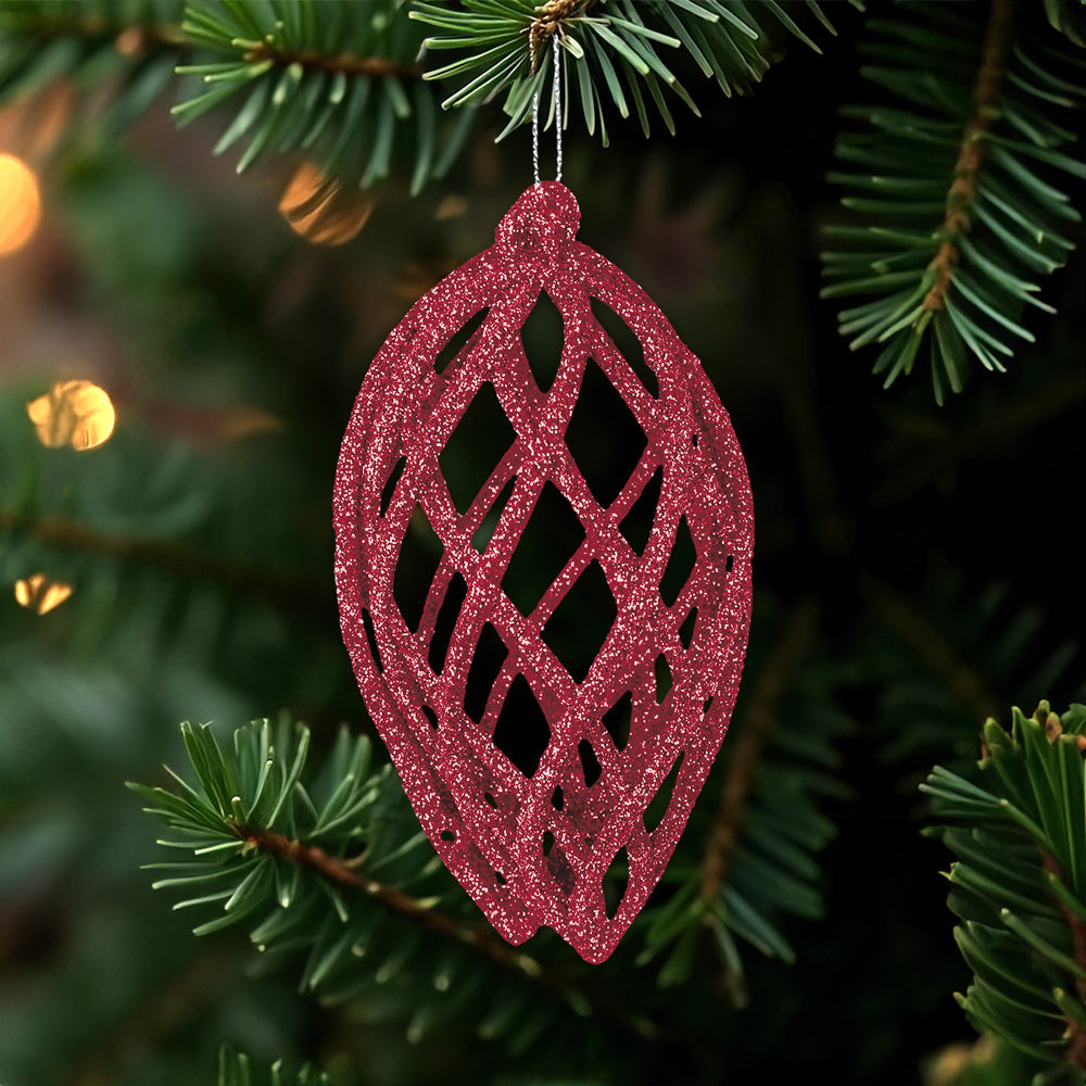 Esferas Navideñas con Glitter, Forma Lágrima, Color Fucsia, 2 pzas