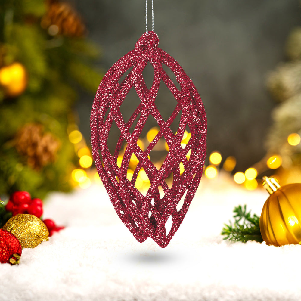 Esferas Navideñas con Glitter, Forma Lágrima, Color Fucsia, 2 pzas