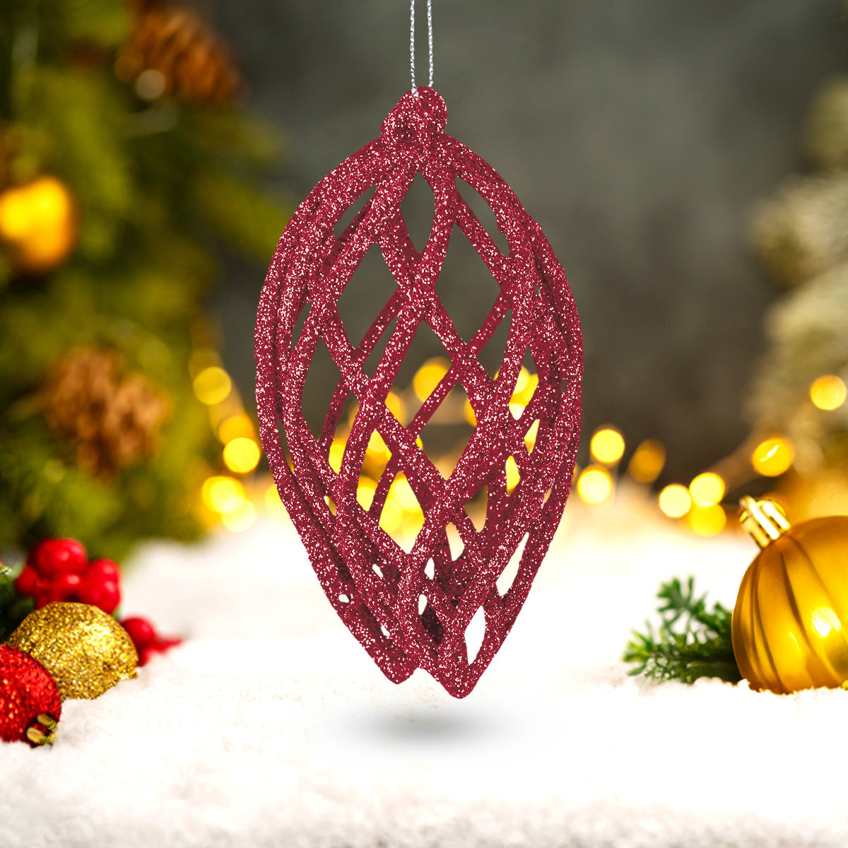 Esferas Navideñas con Glitter, Forma Lágrima, Color Fucsia, 2 pzas