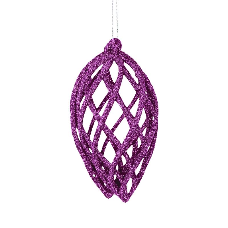 Esferas Navideñas con Glitter, Forma Lágrima, Color Morado, 2 pzas