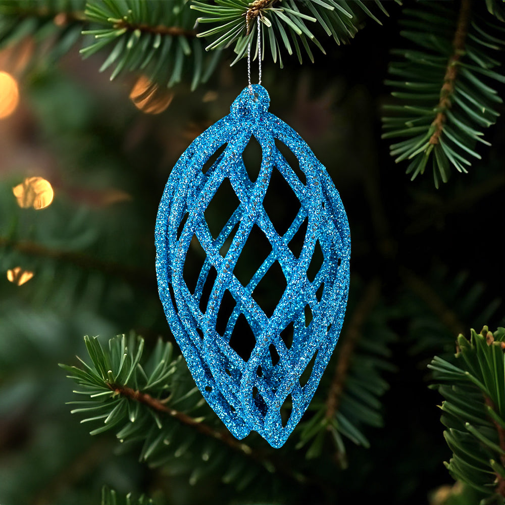 Esferas Navideñas con Glitter, Forma Lágrima, Color Azul, 2 pzas