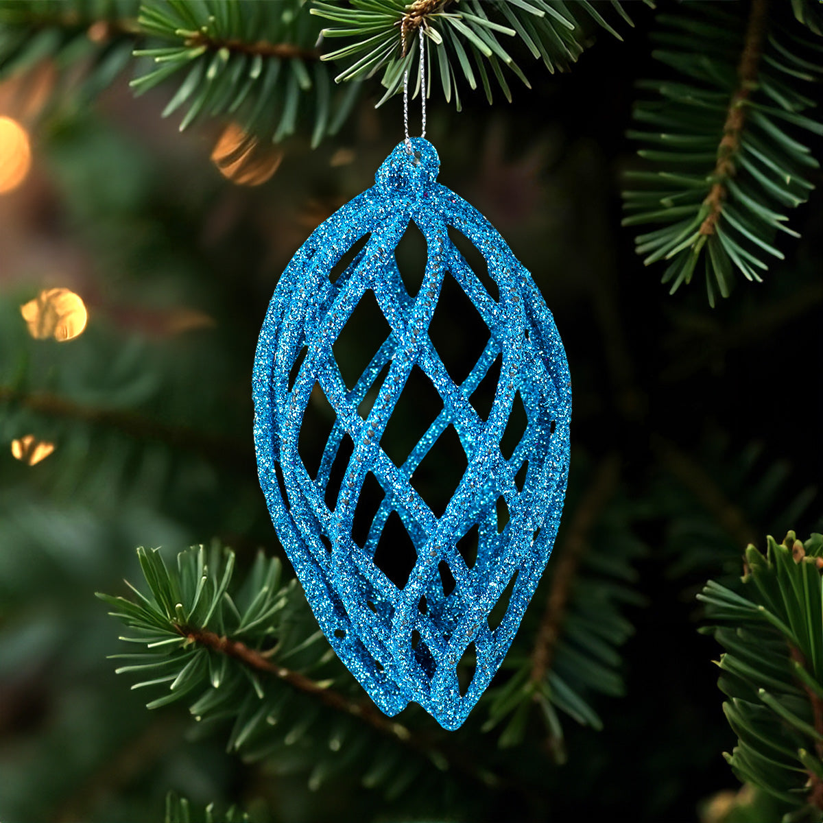 Esferas Navideñas con Glitter, Forma Lágrima, Color Azul, 2 pzas