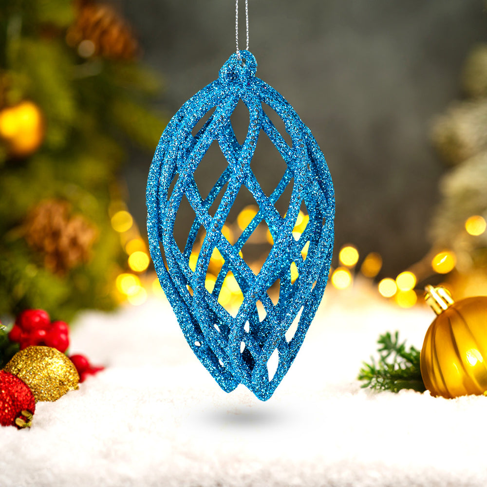 Esferas Navideñas con Glitter, Forma Lágrima, Color Azul, 2 pzas