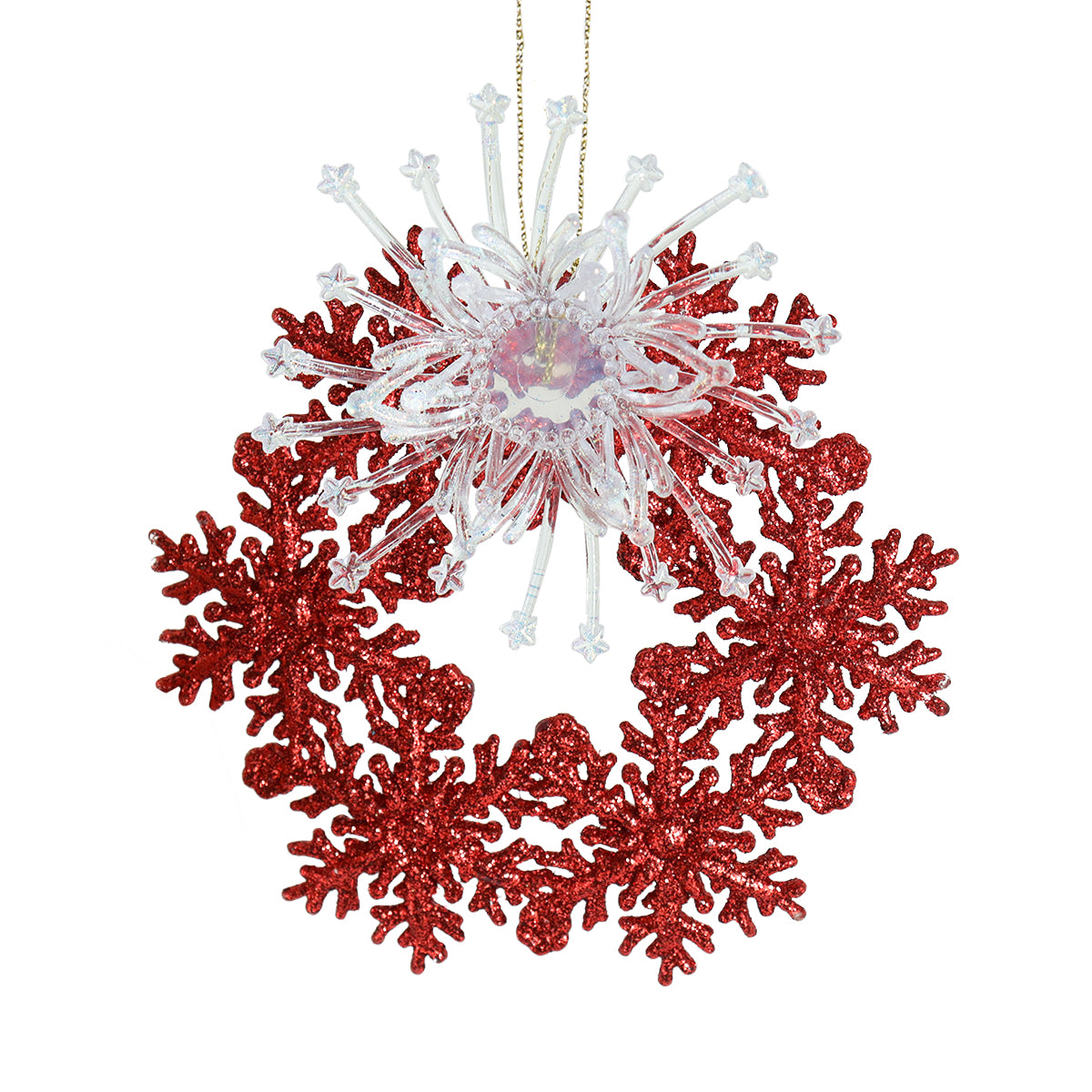 Copo de Nieve con Glitter y Adorno Plástico, Color Rojo