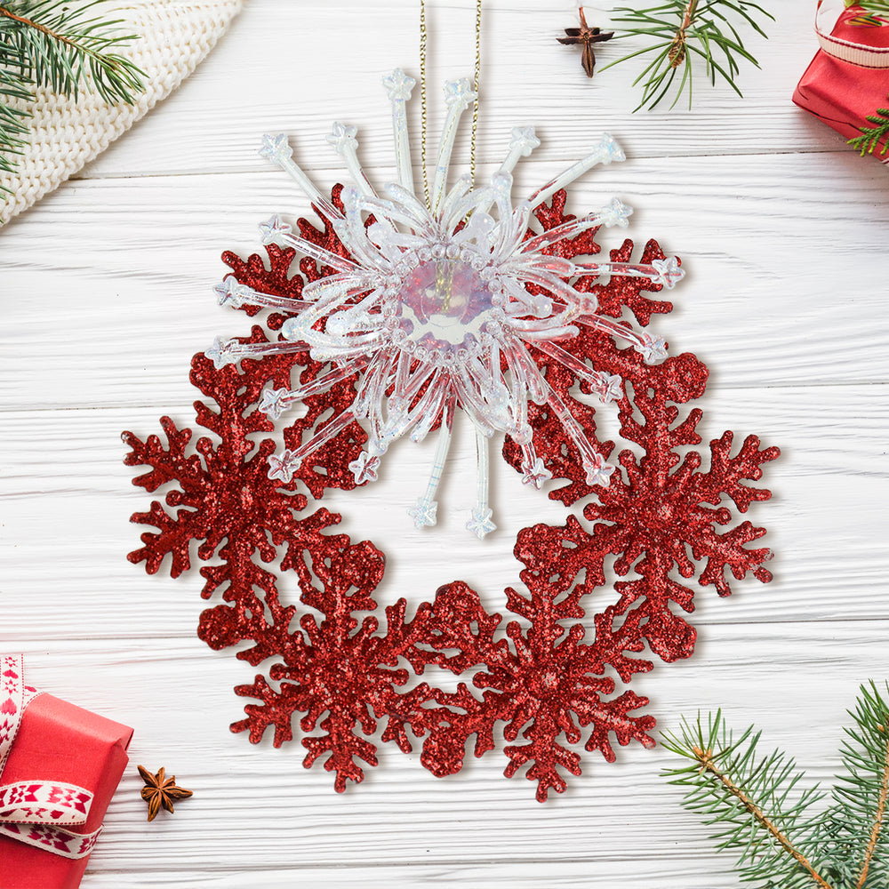Copo de Nieve con Glitter y Adorno Plástico, Color Rojo