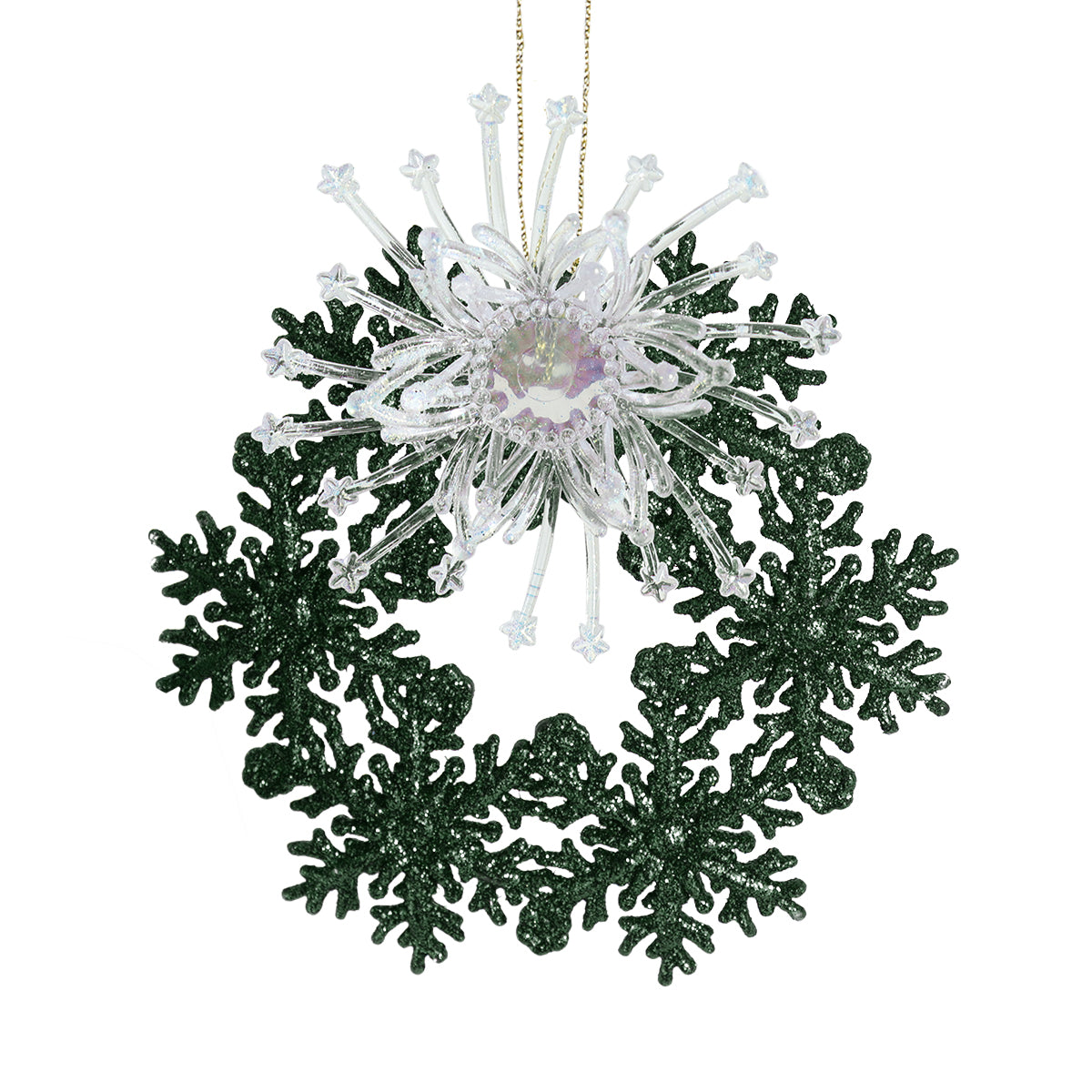 Copo de Nieve con Glitter y Adorno Plástico, Color Verde
