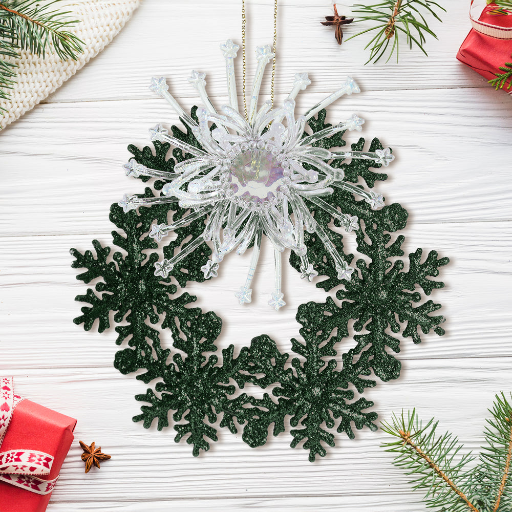 Copo de Nieve con Glitter y Adorno Plástico, Color Verde