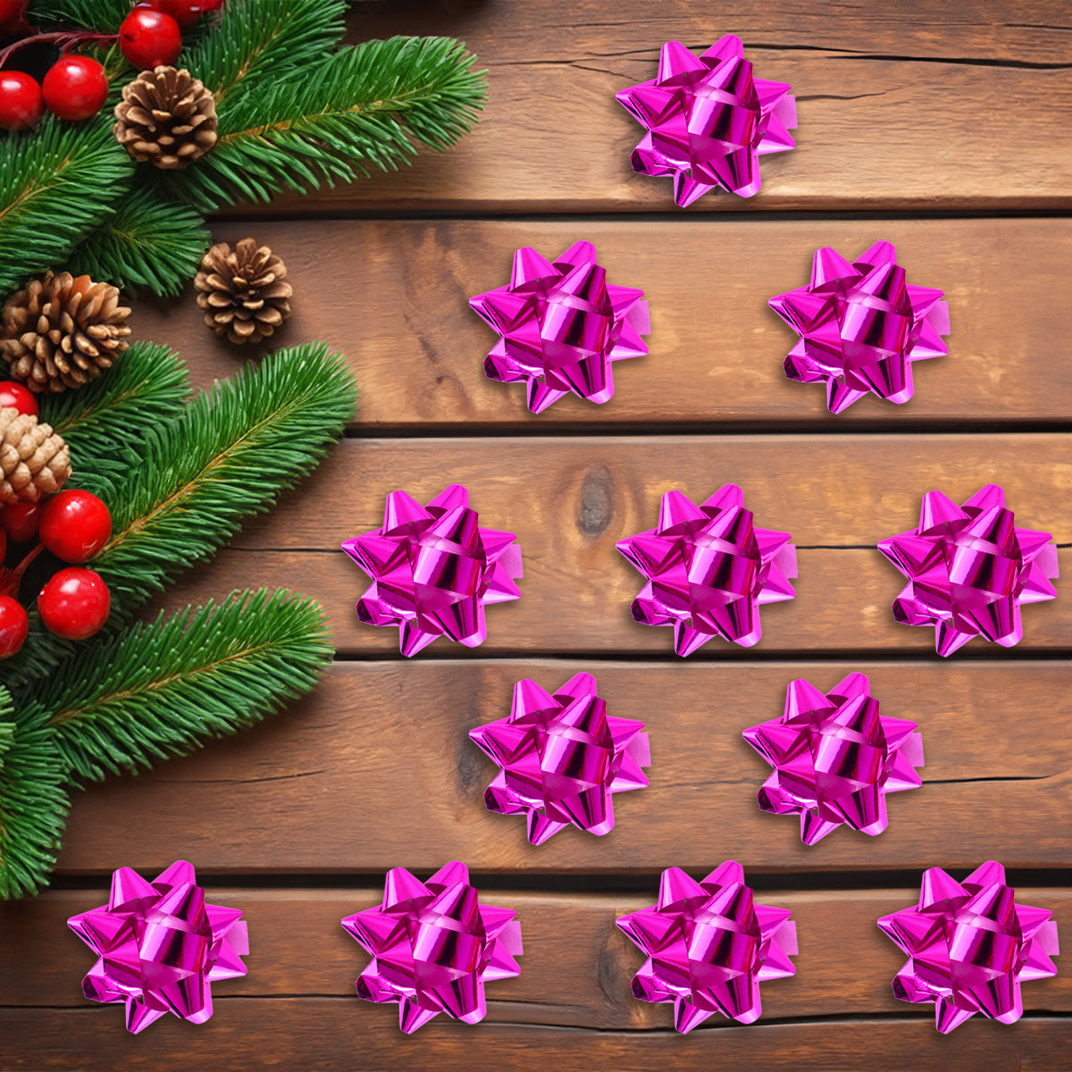 Mini Moños para Regalo, 12 pzas, Color Fucsia