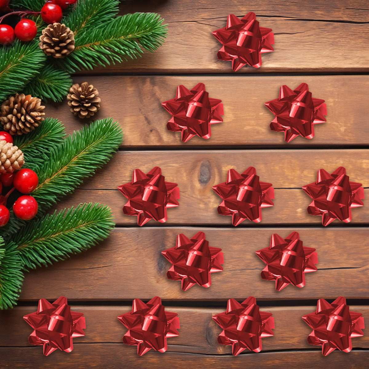 Mini Moños para Regalo, 12 pzas, Color Rojo