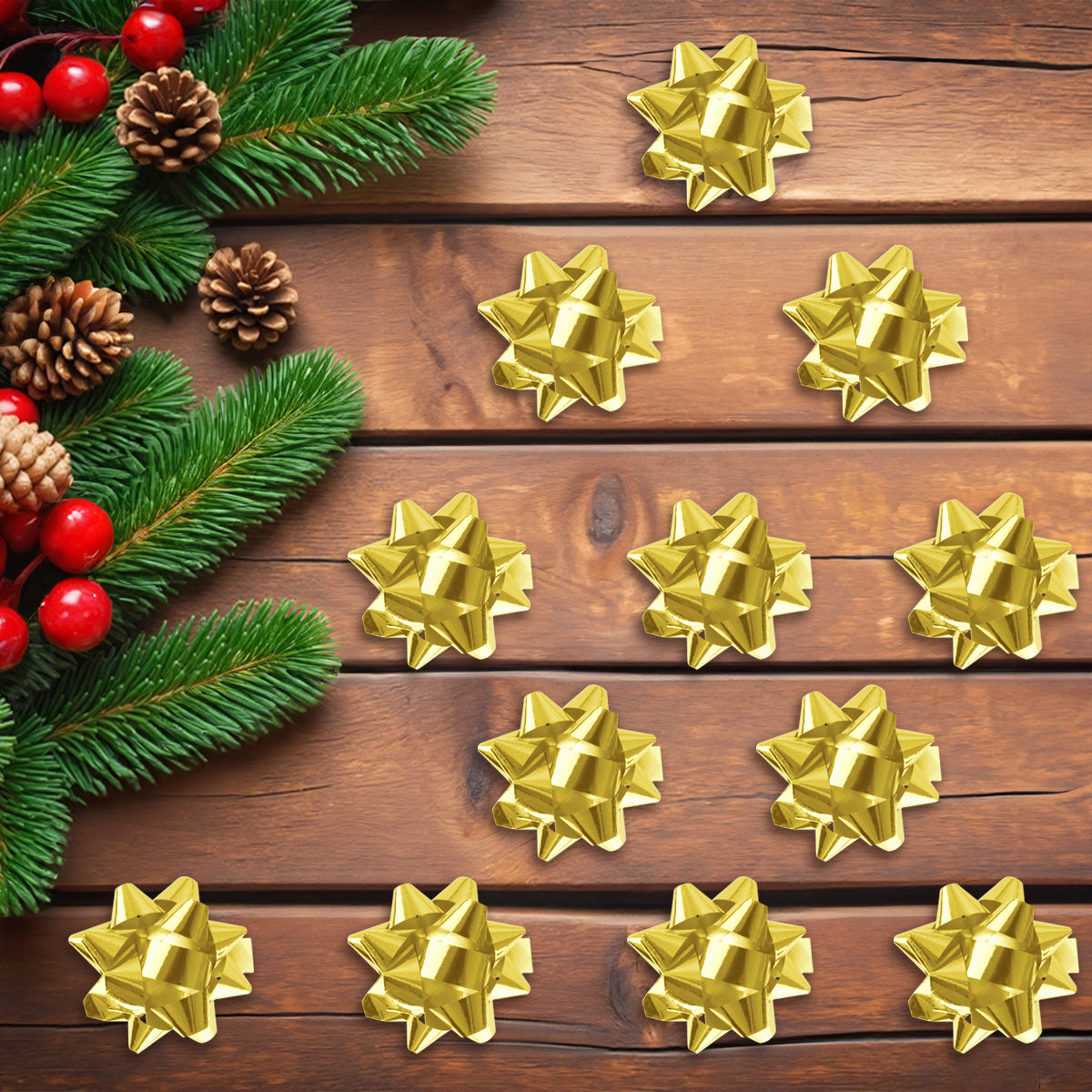 Mini Moños para Regalo, 12 pzas, Color Dorado