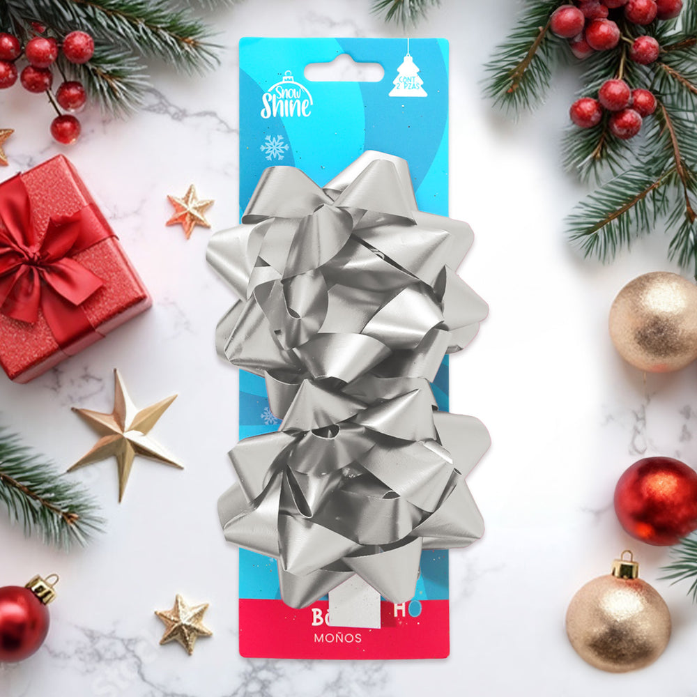 Moños para Regalo, 2 pzas, Color Plata