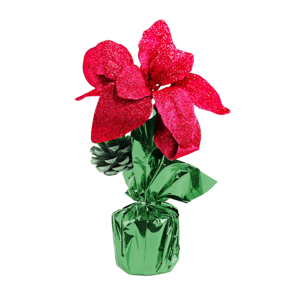 Maceta con Nochebuena Artificial, Glitter, Color Rojo, 25 cm