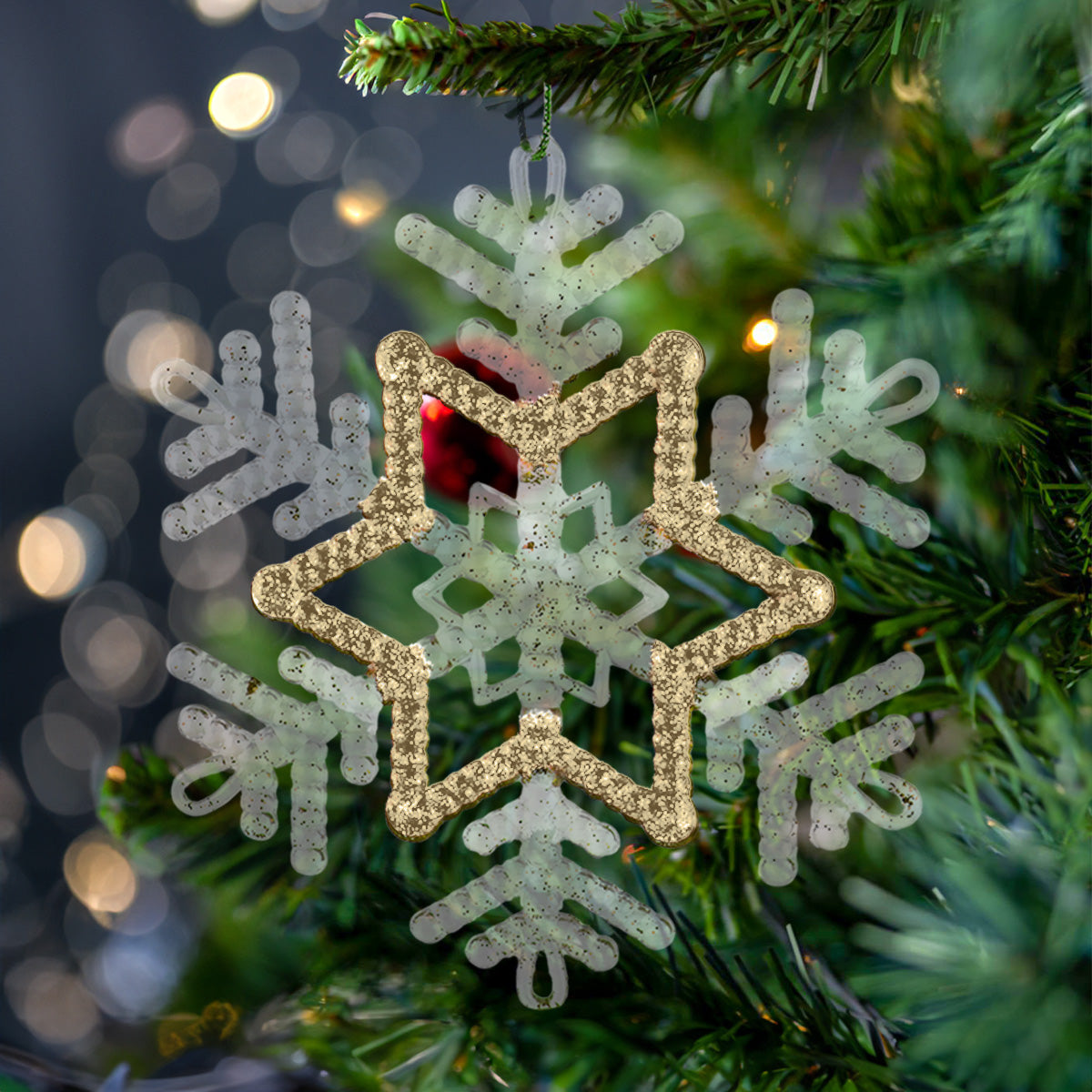 Copo de Nieve, Plástico y Glitter, Color Dorado