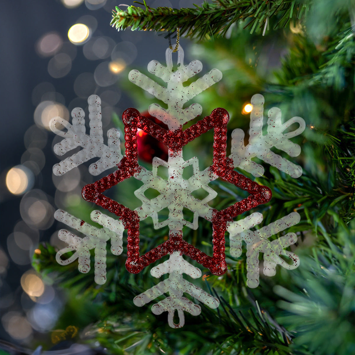 Copo de Nieve, Plástico y Glitter, Color Rojo