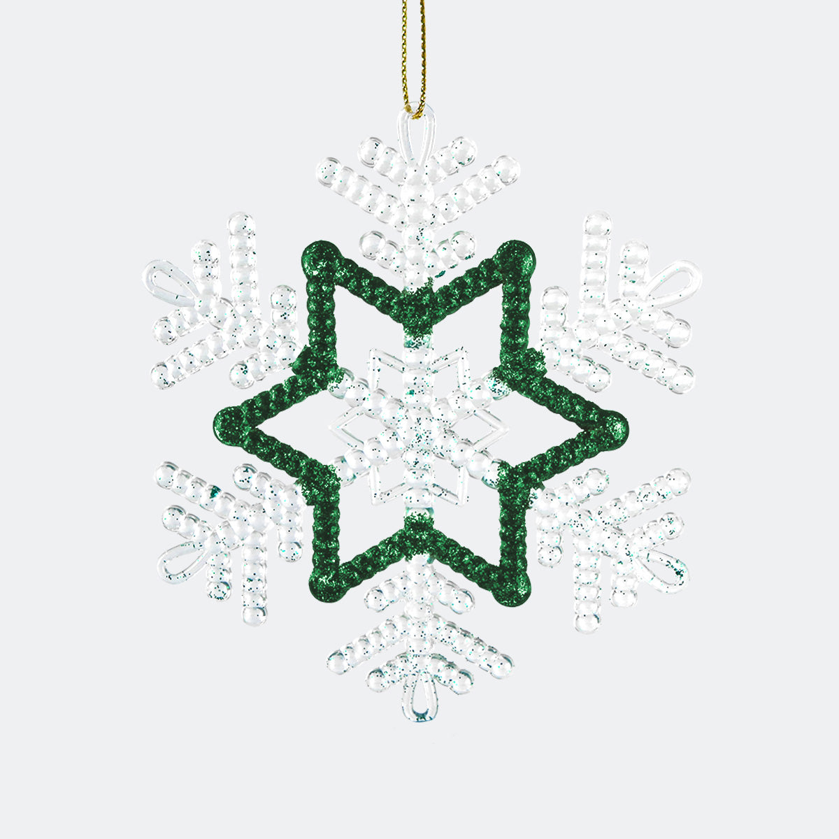 Copo de Nieve, Plástico y Glitter, Color Verde
