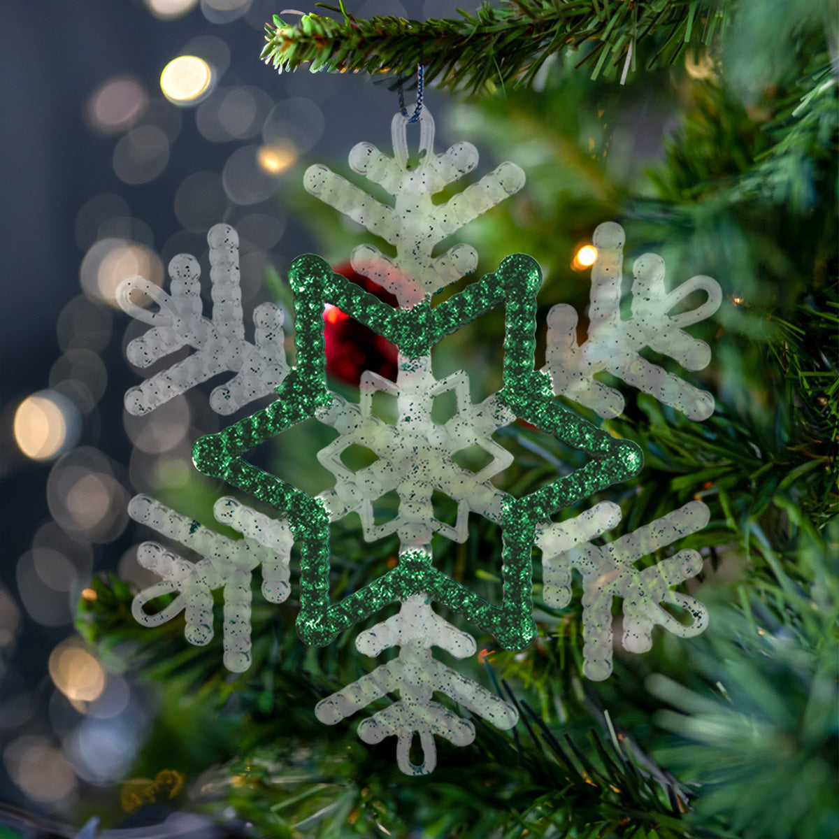 Copo de Nieve, Plástico y Glitter, Color Verde