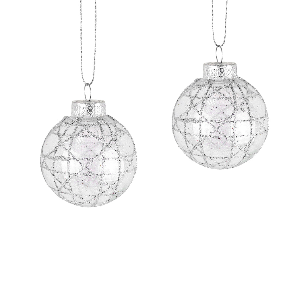 Esferas Navideñas Brillantes con Diseño en Glitter, 2 pzas