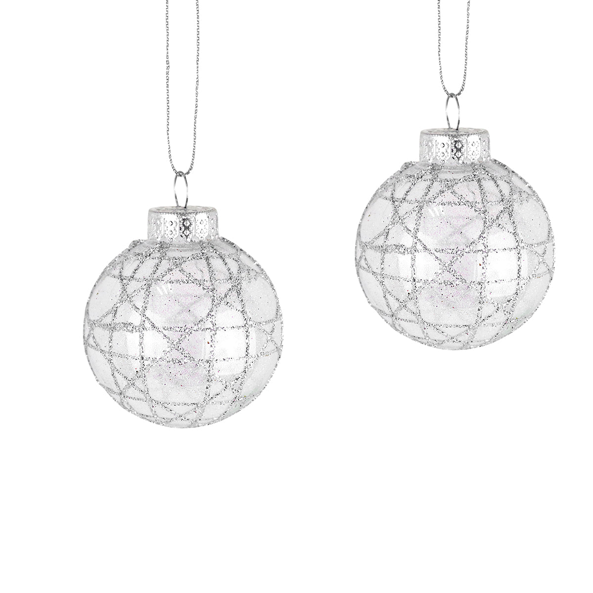 Esferas Navideñas Brillantes con Diseño en Glitter, 2 pzas