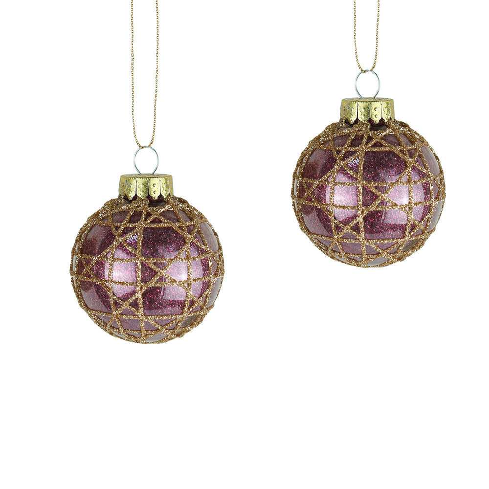 Esferas Navideñas con Diseño en Glitter, 2 pzas