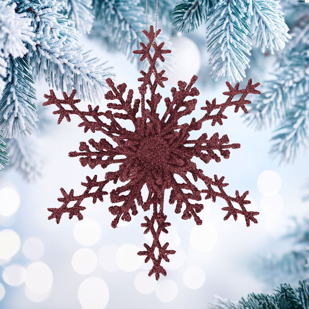 Copo de Nieve, Ornamento Navideño con Glitter, Color Vino