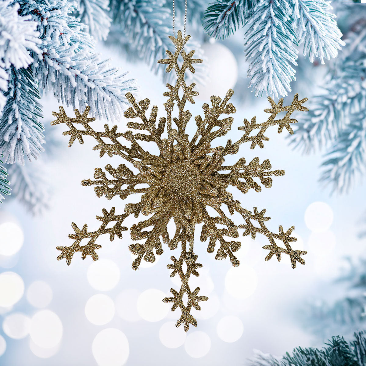 Copo de Nieve, Ornamento Navideño con Glitter, Color Dorado