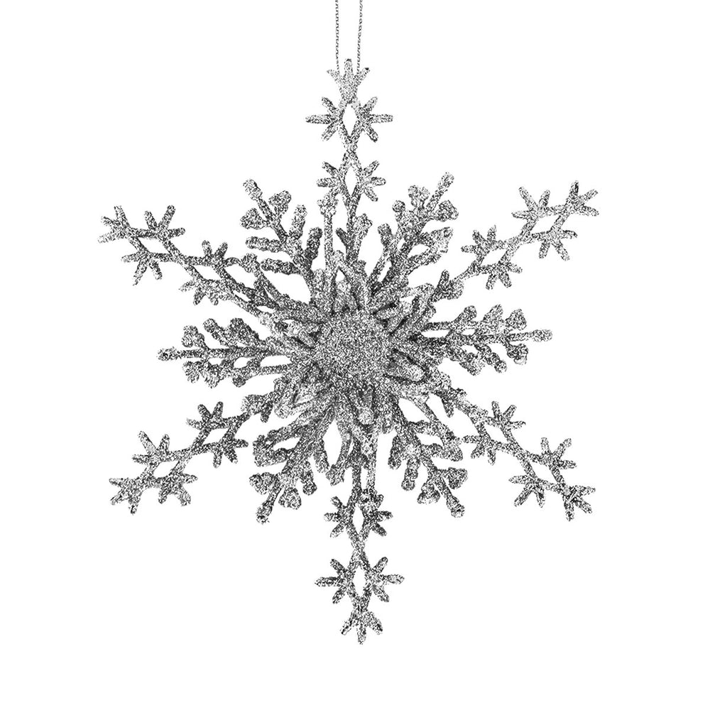 Copo de Nieve, Ornamento Navideño con Glitter, Color Plata