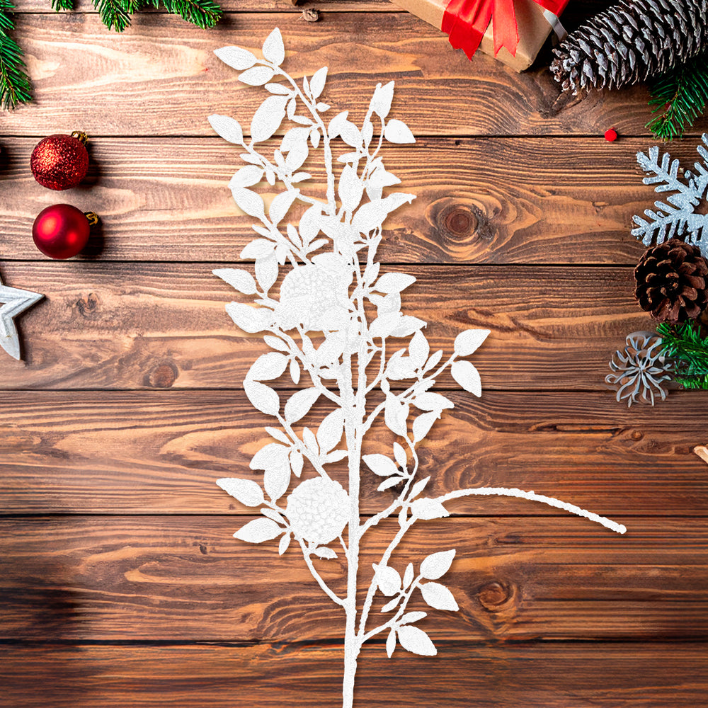 Vara de Follaje Artificial, Glitter, Color Blanco