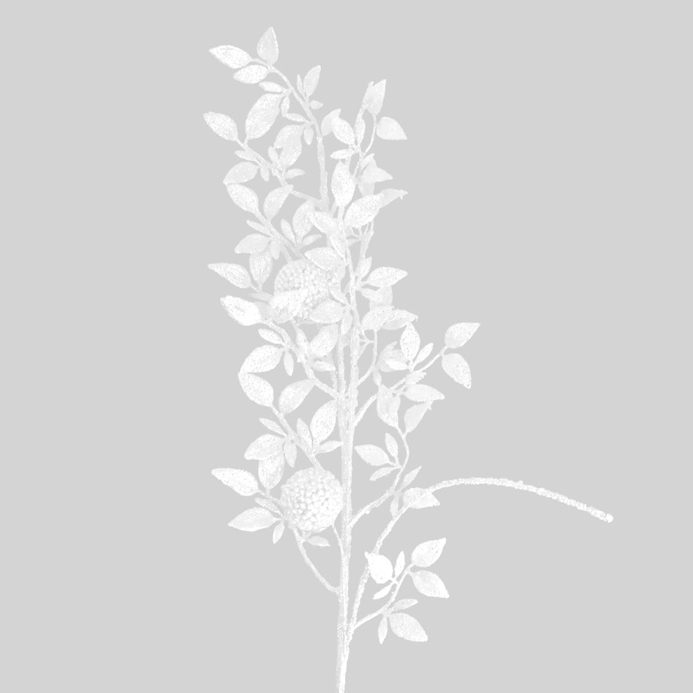 Vara de Follaje Artificial, Glitter, Color Blanco