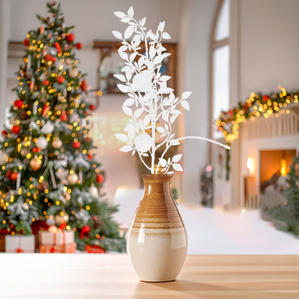 Vara de Follaje Artificial, Glitter, Color Blanco