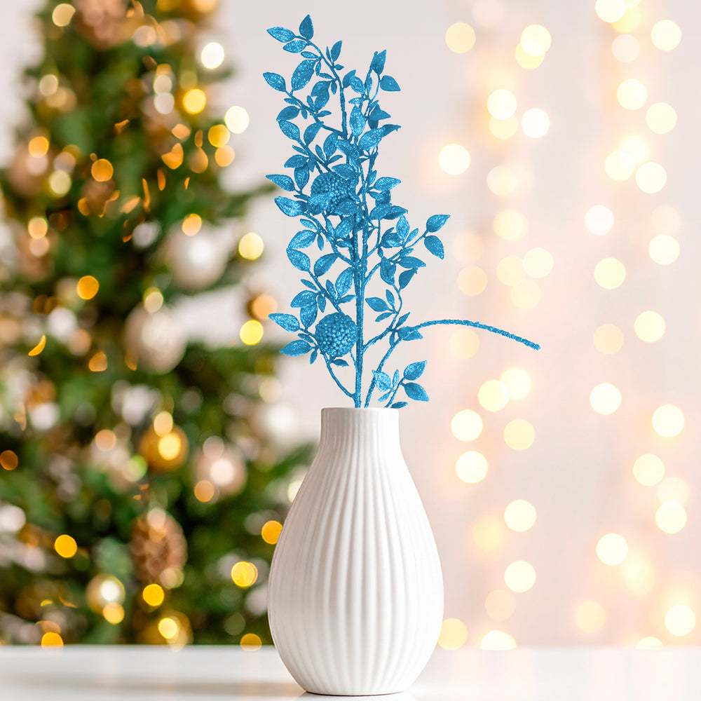 Vara de Follaje Artificial, Glitter, Color Azul