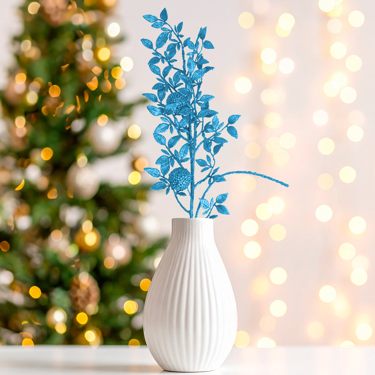 Vara de Follaje Artificial, Glitter, Color Azul