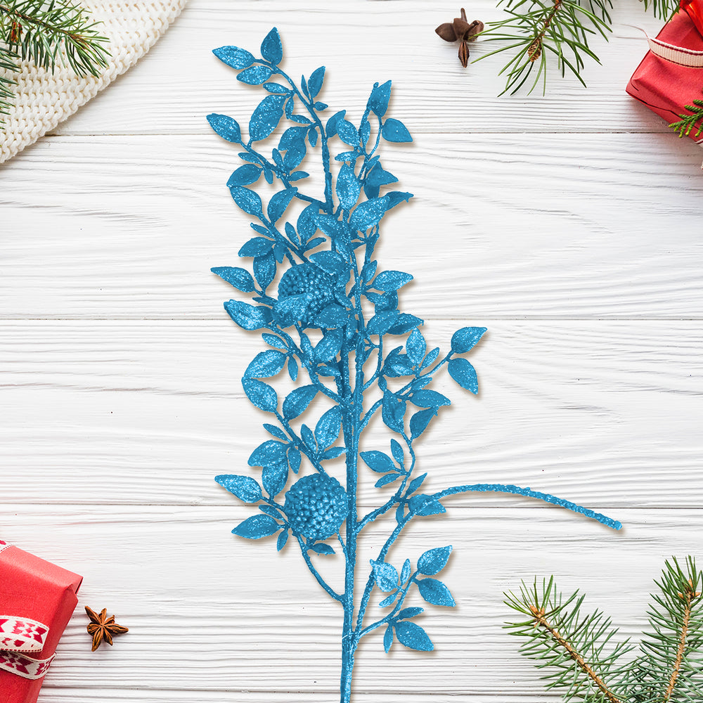Vara de Follaje Artificial, Glitter, Color Azul