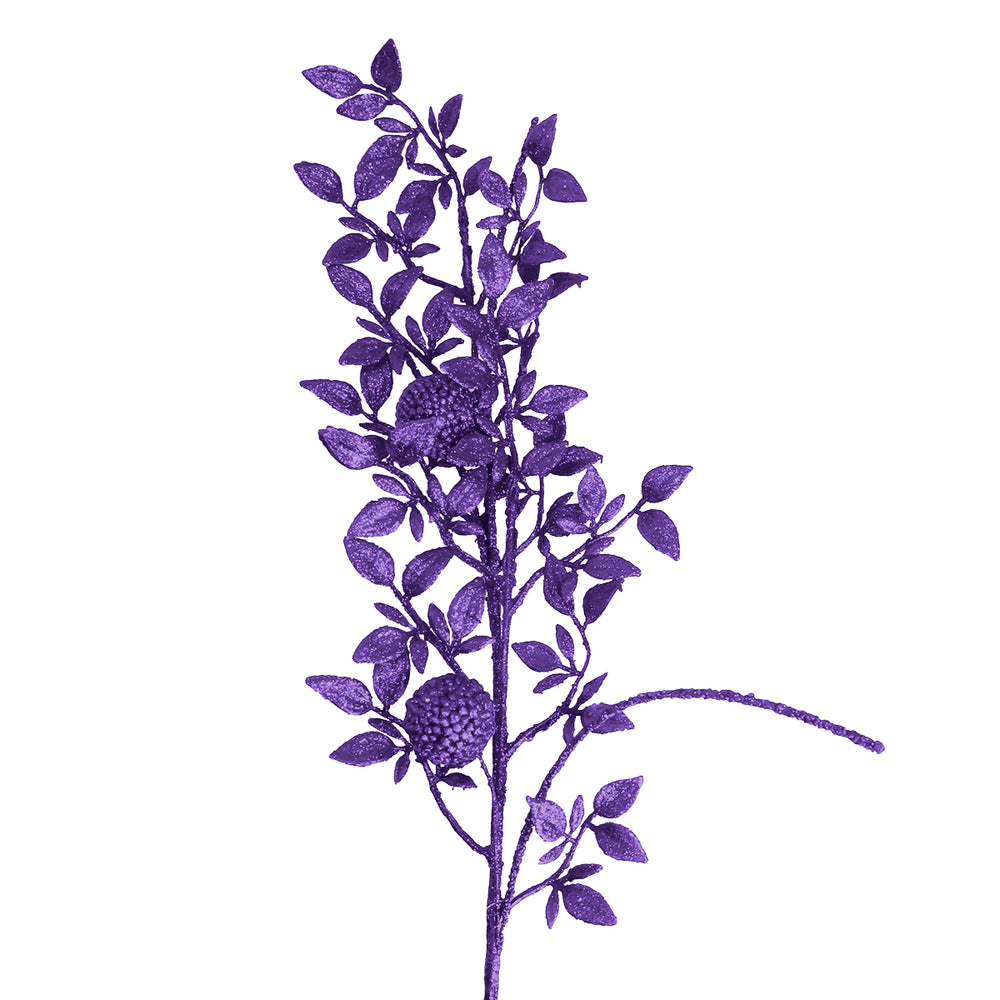 Vara de Follaje Artificial, Glitter, Color Morado