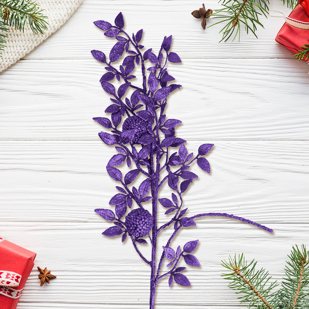 Vara de Follaje Artificial, Glitter, Color Morado