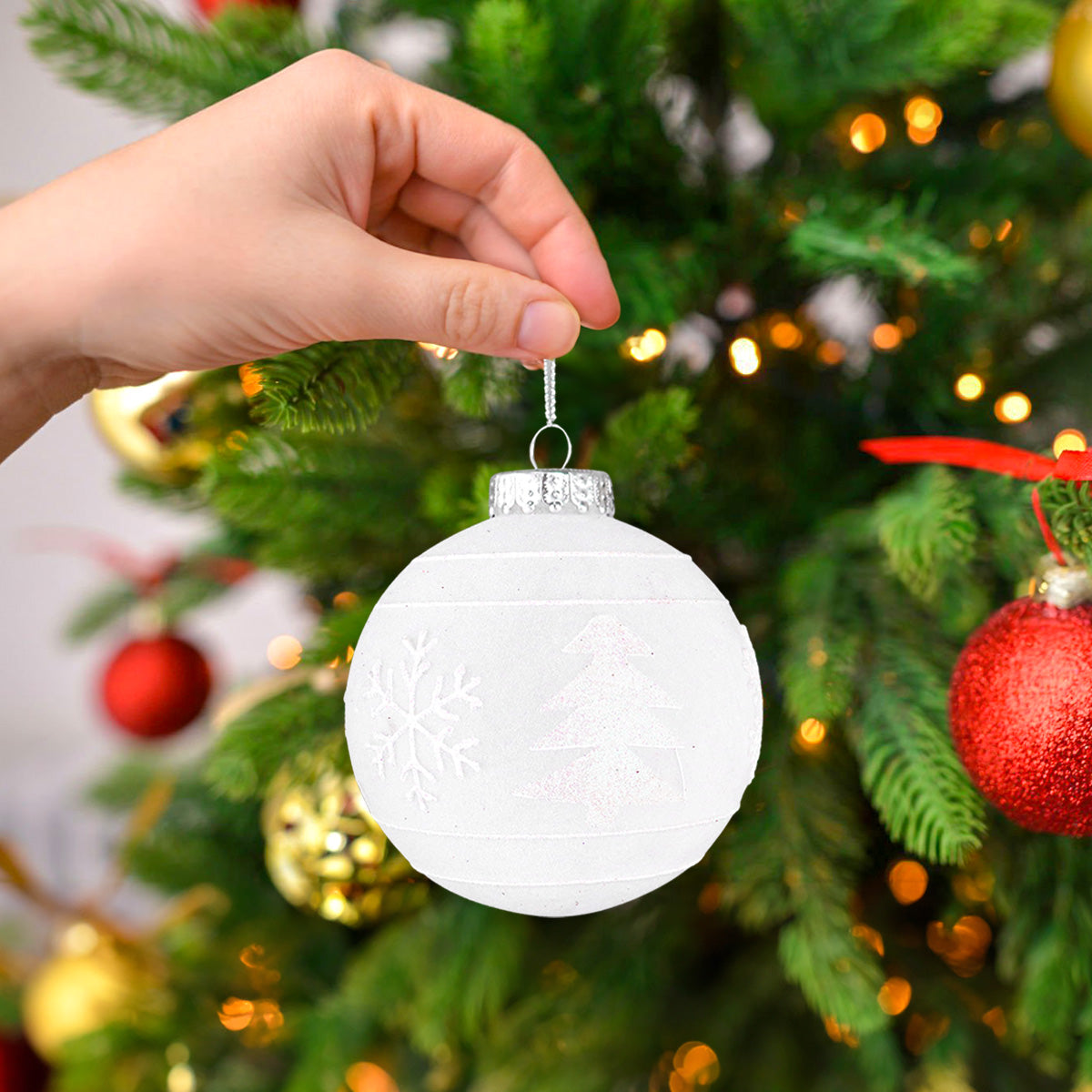 Esfera Navideña, Color Blanco, 10 cm