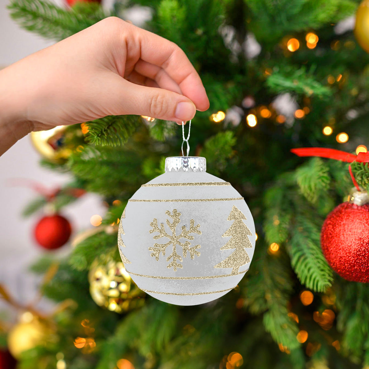 Esfera Navideña Terciopelo, Color Gris, 10 cm