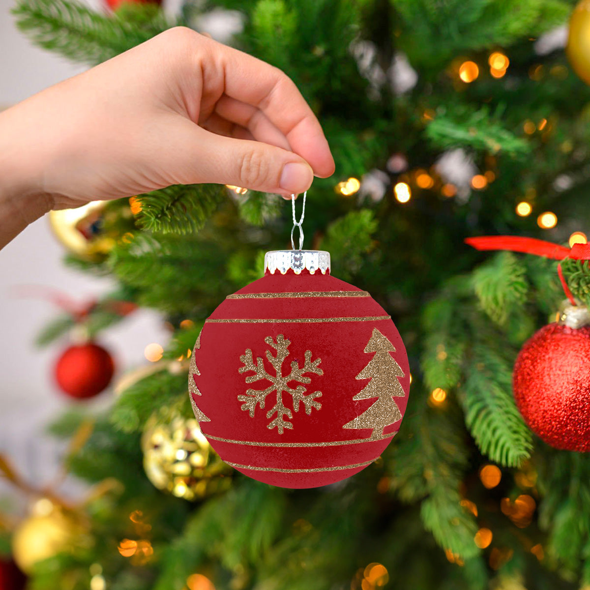 Esfera Navideña Terciopelo, Color Vino, 10 cm