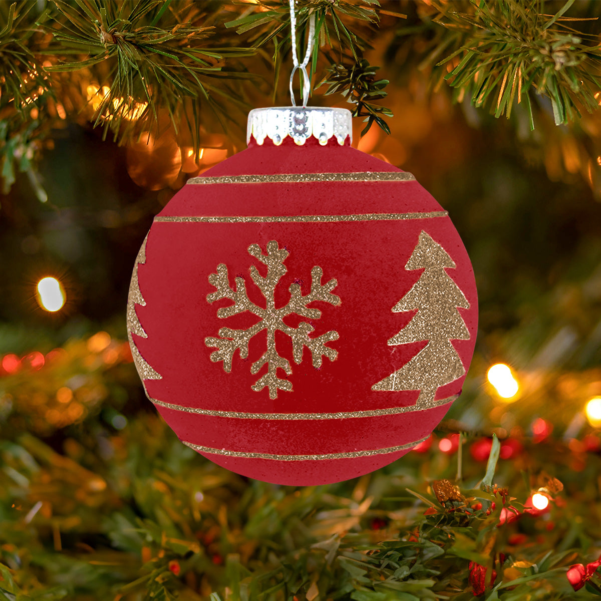 Esfera Navideña Terciopelo, Color Vino, 10 cm