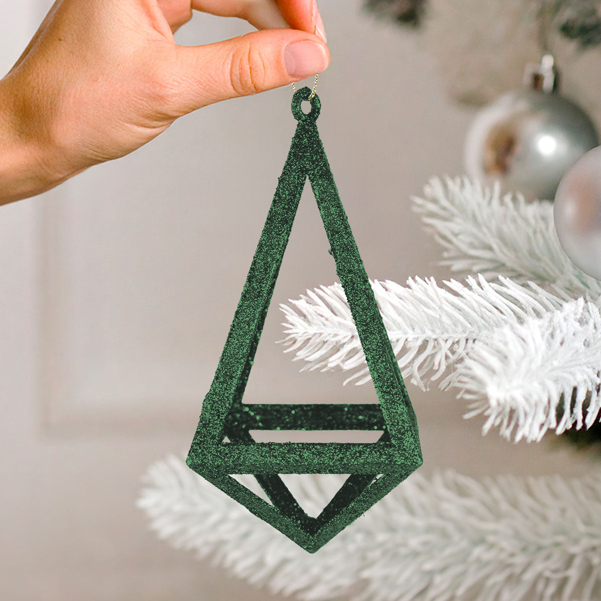 Ornamento Geométrico Navideño, Color Verde, 14 cm