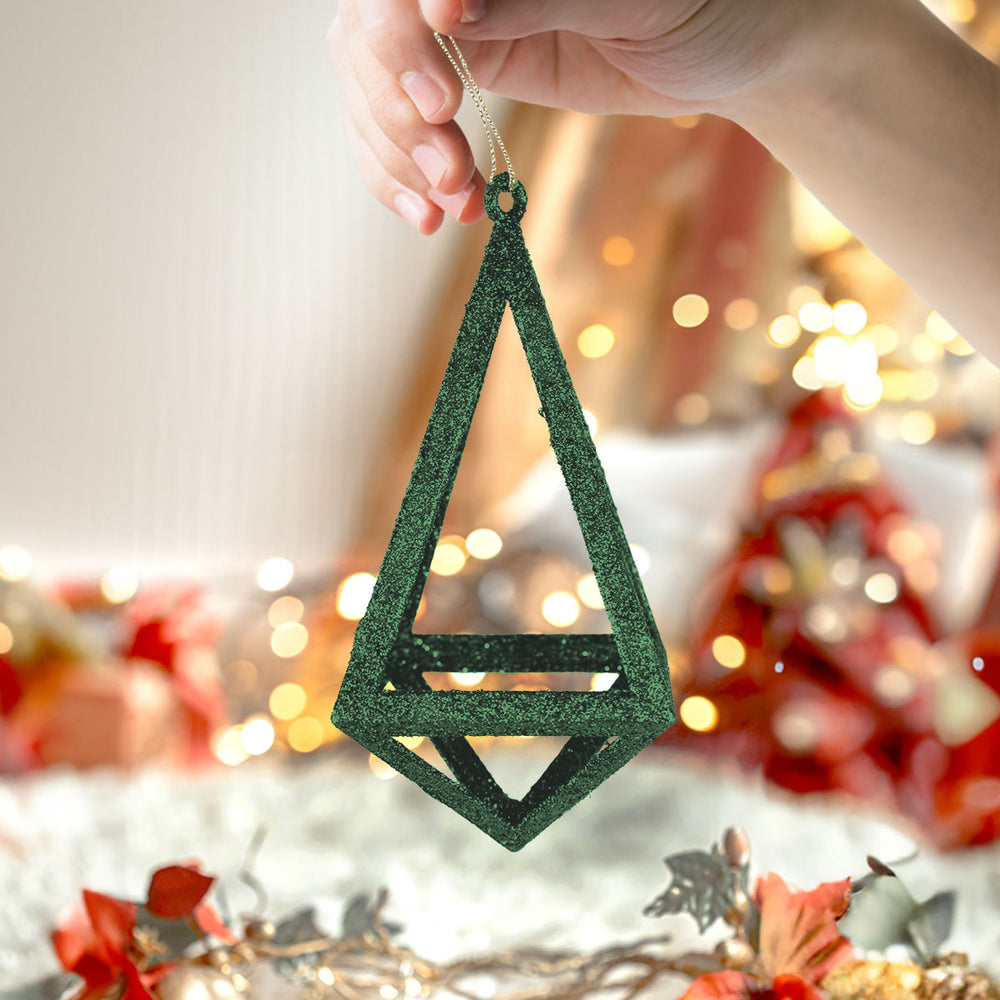 Ornamento Geométrico Navideño, Color Verde, 14 cm