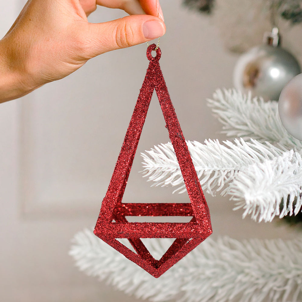 Ornamento Geométrico Navideño, Color Rojo, 14 cm