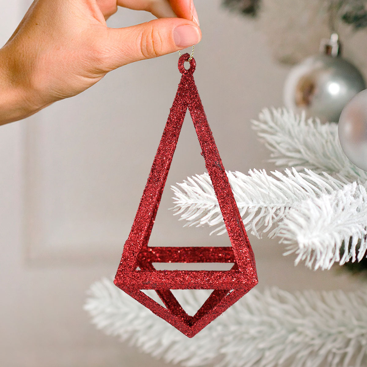 Ornamento Geométrico Navideño, Color Rojo, 14 cm