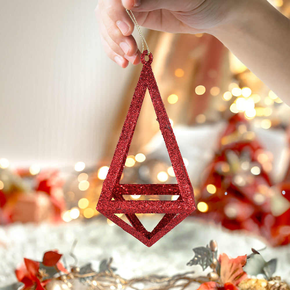 Ornamento Geométrico Navideño, Color Rojo, 14 cm