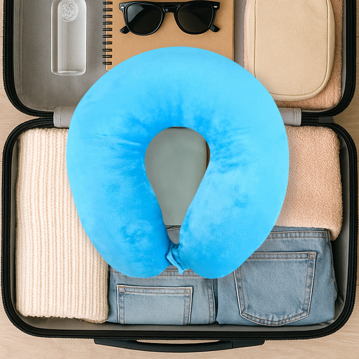 Almohada de Viaje Ergonómica, Color Azul