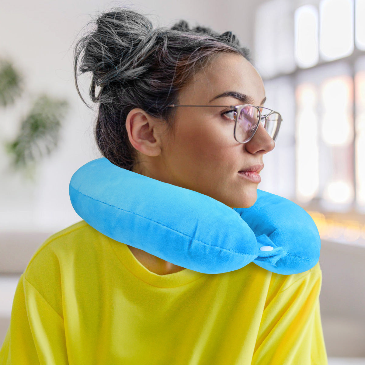 Almohada de Viaje Ergonómica, Color Azul