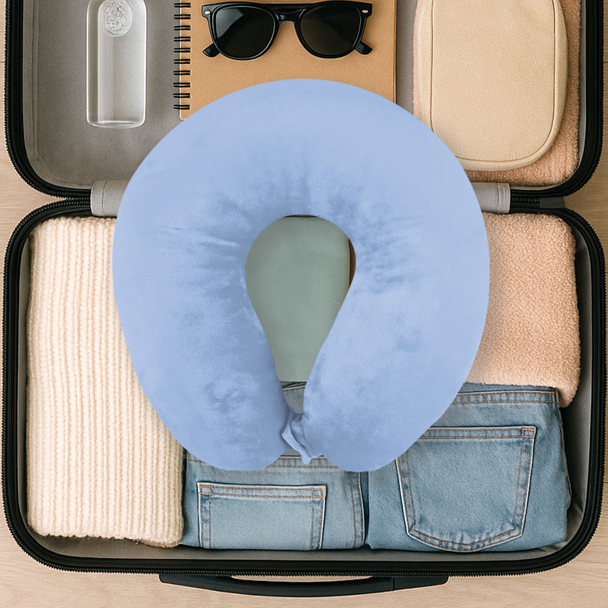 Almohada de Viaje Ergonómica, Color Azul Grisáceo