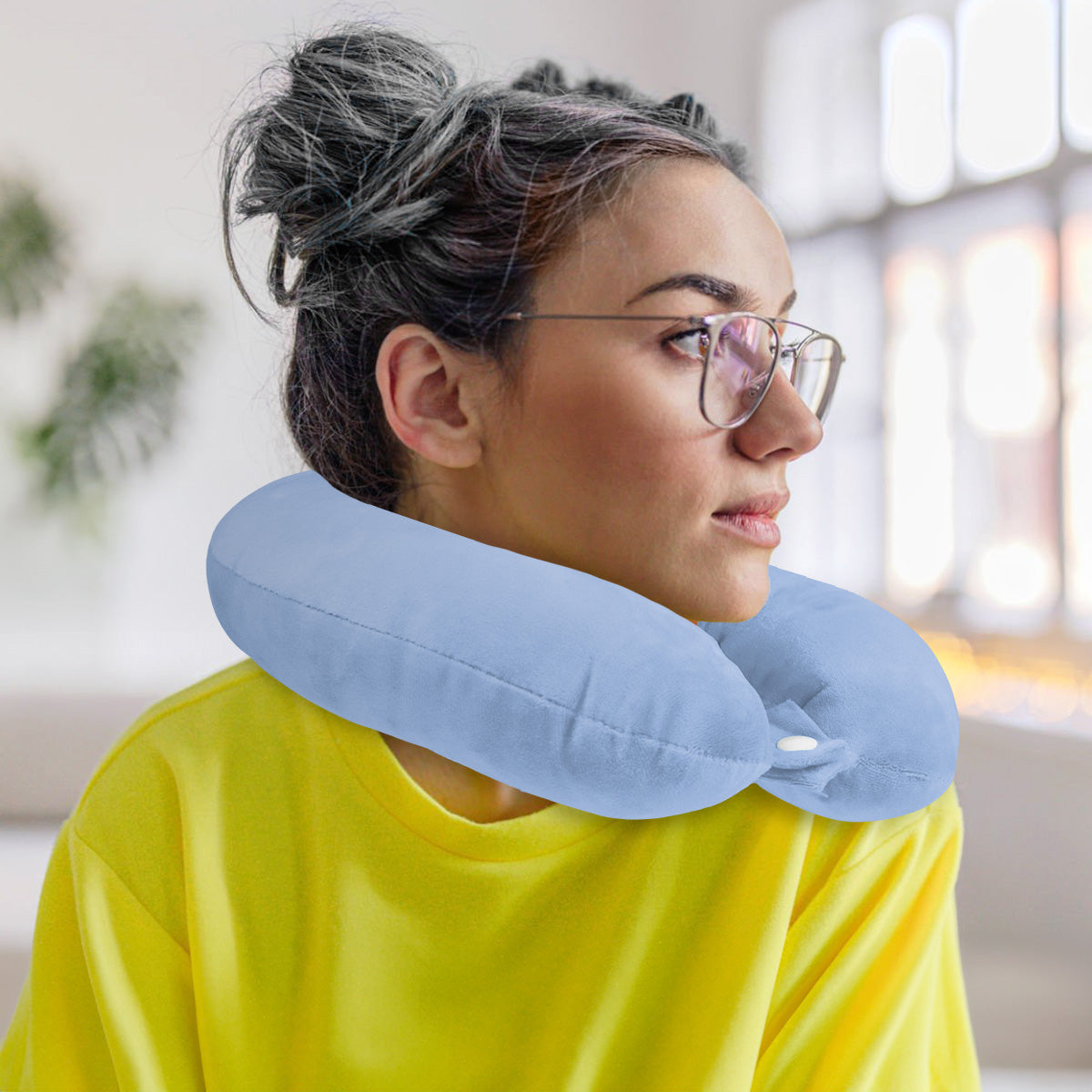 Almohada de Viaje Ergonómica, Color Azul Grisáceo