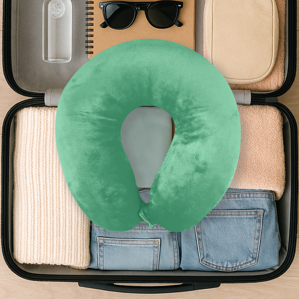 Almohada de Viaje Ergonómica, Color Verde